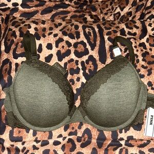 PINK Victoria's Secret Dark Green Lace Bra